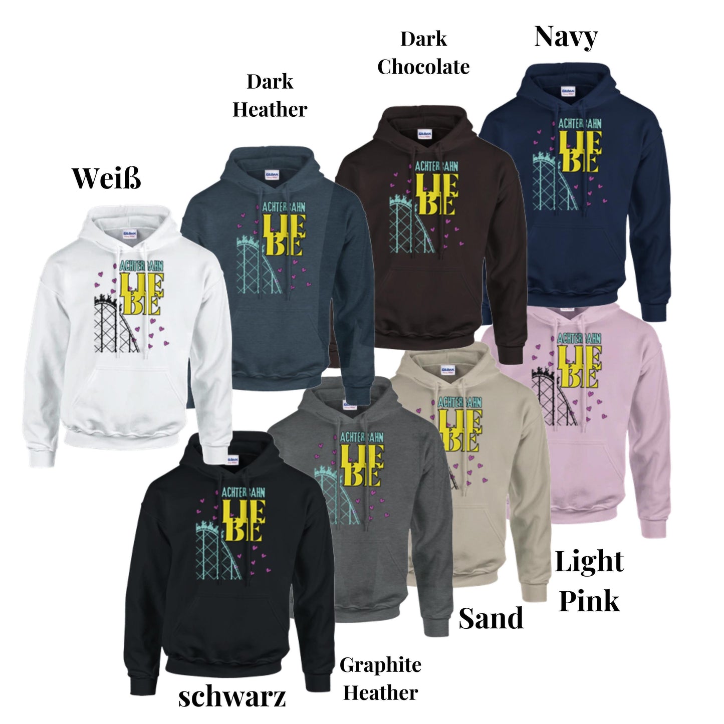 Achterbahn Liebe Hoodie Freizeitpark Fan, Geschenkidee Achterbahn-Fan, Pulli Männer Achterbahn Kapuzenpullover, Pullover Frauen Achterbahn,