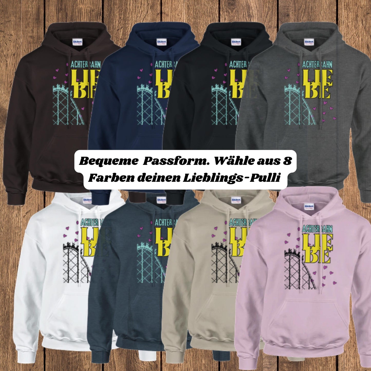 Achterbahn Liebe Hoodie Freizeitpark Fan, Geschenkidee Achterbahn-Fan, Pulli Männer Achterbahn Kapuzenpullover, Pullover Frauen Achterbahn,