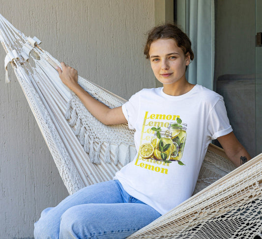Lemon T-Shirt, Sommer Shirt, Zitronen, Statement Shirt, Summer Shirt Frauen, Botanisches Design, Limonade, Zitronenmuster, Fruchtmotiv