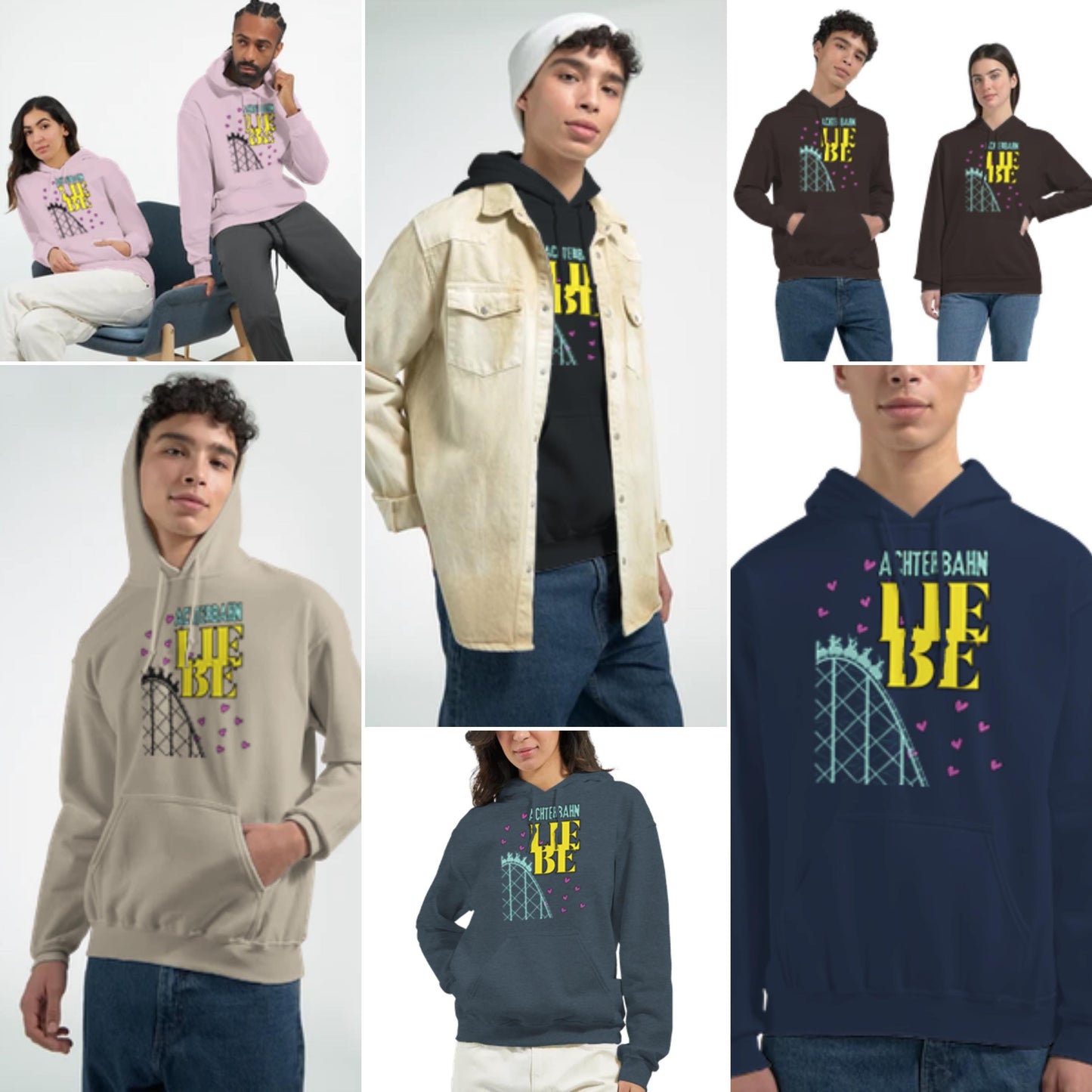 Achterbahn Liebe Hoodie Freizeitpark Fan, Geschenkidee Achterbahn-Fan, Pulli Männer Achterbahn Kapuzenpullover, Pullover Frauen Achterbahn,